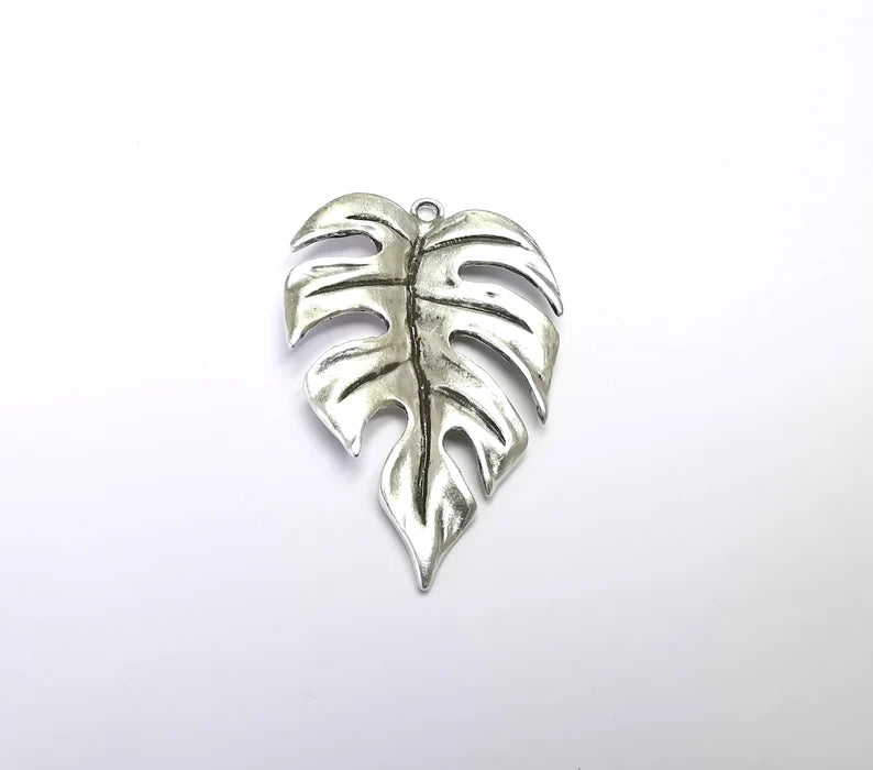 Monstera Leaf Charms Pendant Antique Silver Plated (59x39mm) G29254