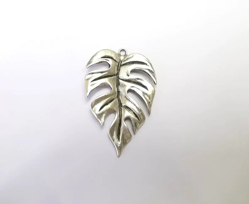 Monstera Leaf Charms Pendant Antique Silver Plated (59x39mm) G29254