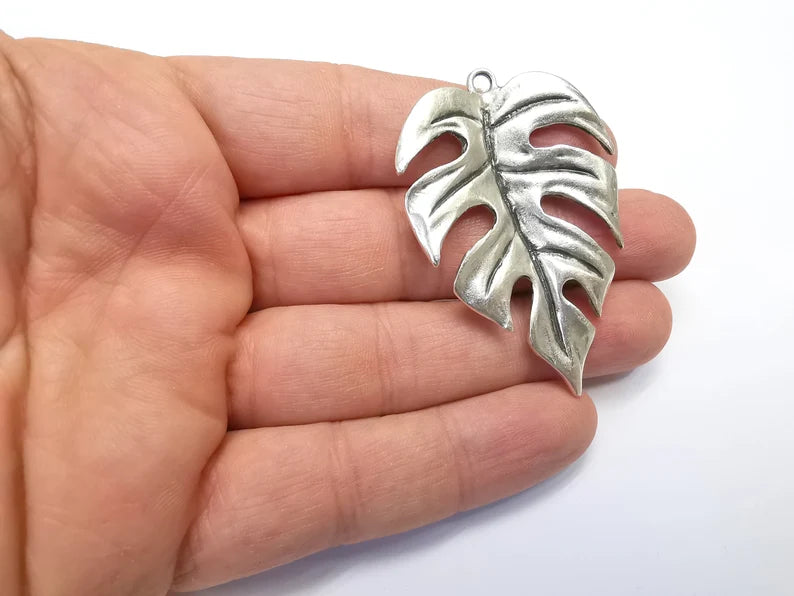 Monstera Leaf Charms Pendant Antique Silver Plated (59x39mm) G29254