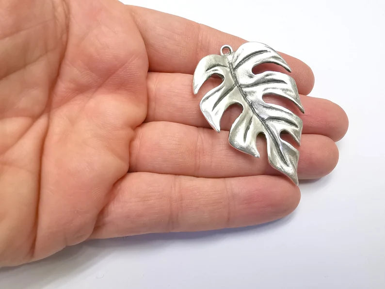 Monstera Leaf Charms Pendant Antique Silver Plated (59x39mm) G29254