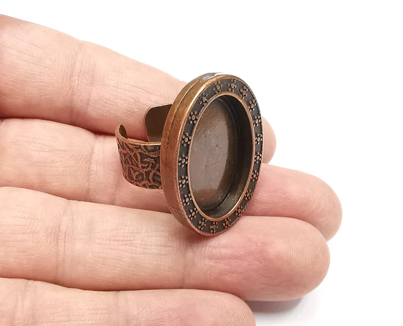 Oval Antique Copper Ring Blank Setting, Cabochon Mounting, Adjustable Resin Ring Base Bezels, Inlay Ring Mosaic Ring Bezel (25x18mm) G29261