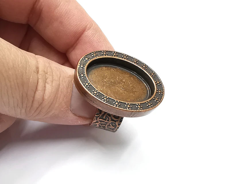 Oval Antique Copper Ring Blank Setting, Cabochon Mounting, Adjustable Resin Ring Base Bezels, Inlay Ring Mosaic Ring Bezel (25x18mm) G29261