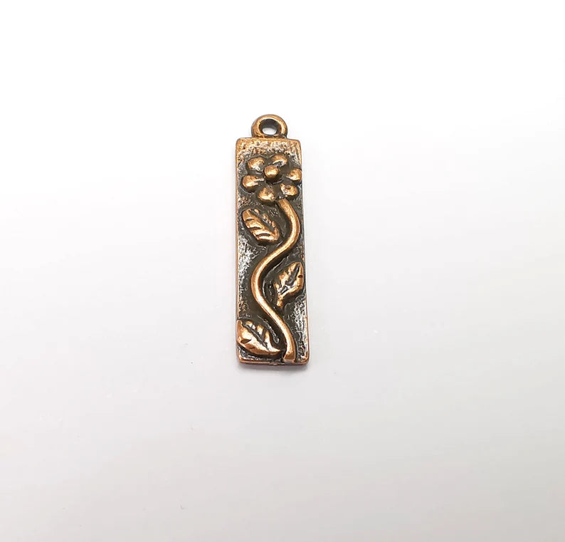2 Flower Leaf Charms Branch Plant Charms Antique Copper Plated Charms (28x7mm) G29108