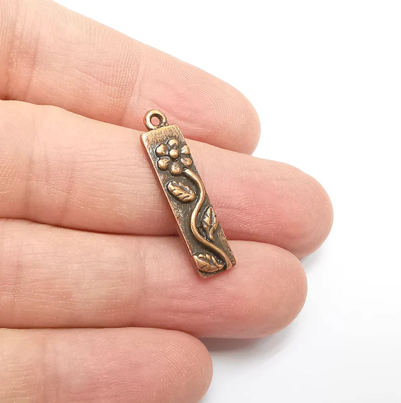 2 Flower Leaf Charms Branch Plant Charms Antique Copper Plated Charms (28x7mm) G29108