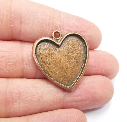 Heart Pendant Bezels, Resin Blank, inlay Mountings, Mosaic Frame, Cabochon Bases, Dry Flower Settings Antique Copper Plated (25x25mm) G29265