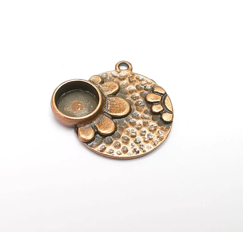 Flower Charms Pendant Bezels, Resin Blank, inlay Mountings, Mosaic Frame, Cabochon Bases Flower Settings Antique Copper Plated (10mm) G29267