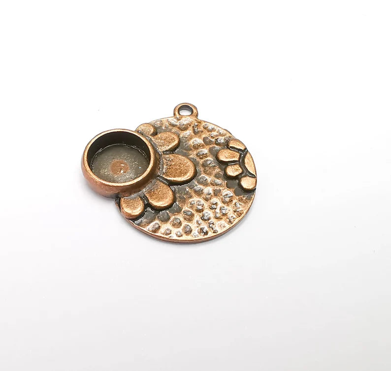 Flower Charms Pendant Bezels, Resin Blank, inlay Mountings, Mosaic Frame, Cabochon Bases Flower Settings Antique Copper Plated (10mm) G29267