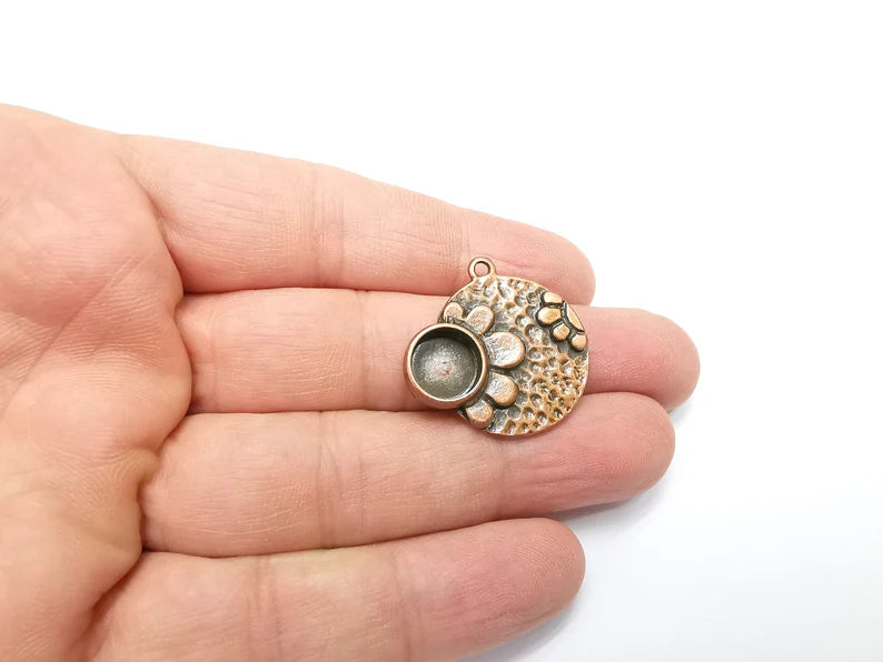 Flower Charms Pendant Bezels, Resin Blank, inlay Mountings, Mosaic Frame, Cabochon Bases Flower Settings Antique Copper Plated (10mm) G29267