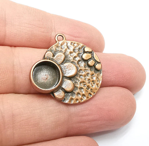 Flower Charms Pendant Bezels, Resin Blank, inlay Mountings, Mosaic Frame, Cabochon Bases Flower Settings Antique Copper Plated (10mm) G29267