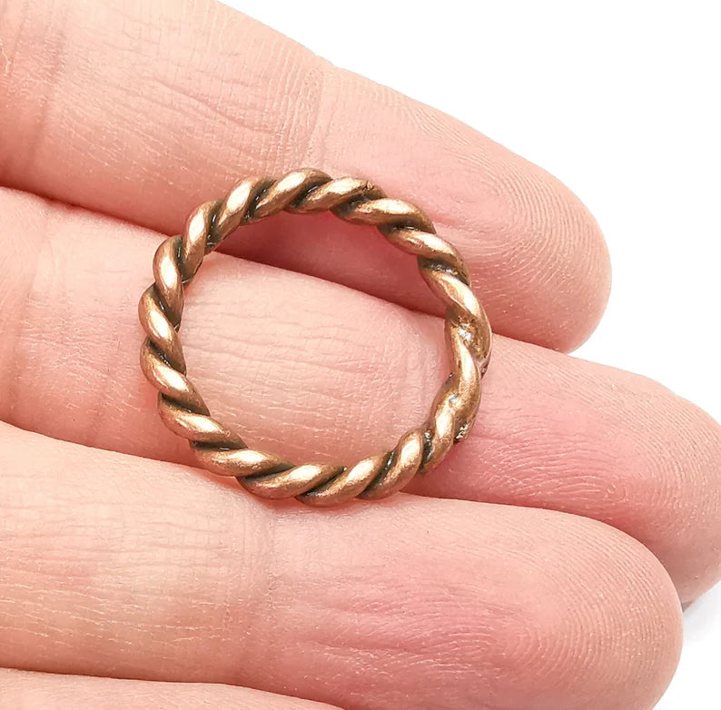 2 Round Twisted Circle Antique Copper Plated Circle Findings (25mm) G29268