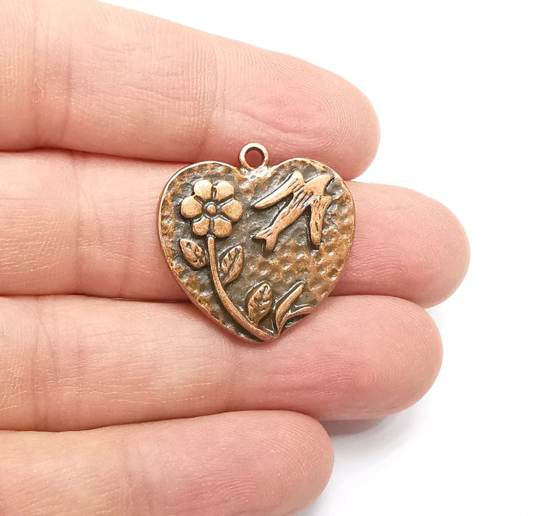 Flower Bird Heart Charms Antique Copper Plated Charms (27mm) G29269