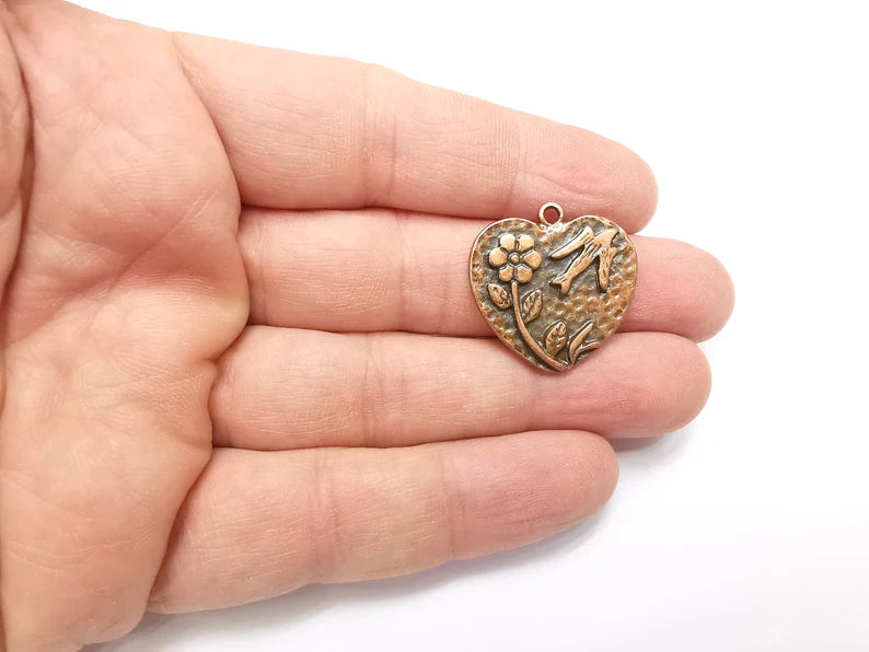 Flower Bird Heart Charms Antique Copper Plated Charms (27mm) G29269