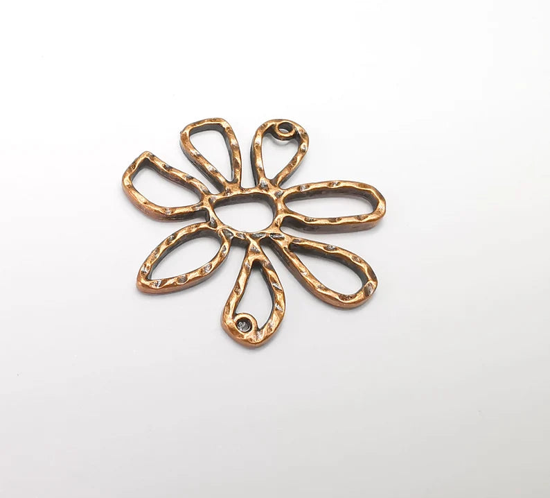 2 Flower Charms Antique Copper Plated Charms (33x30mm) G29271