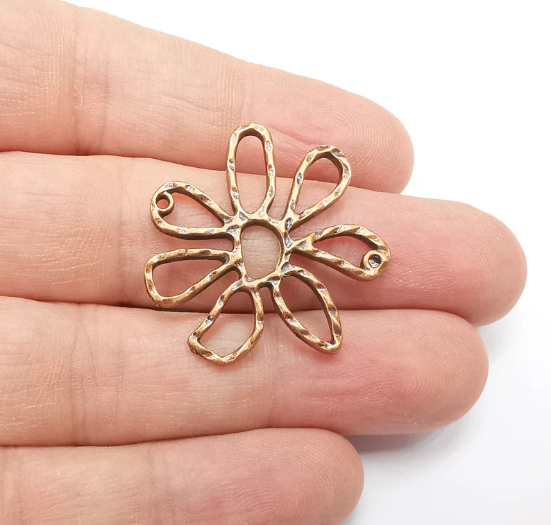 2 Flower Charms Antique Copper Plated Charms (33x30mm) G29271