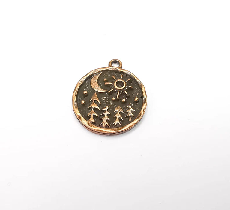 Pine Tree Forest Moon Stars Charms Crescent Night Pendant Antique Copper Plated Charms (25x21mm) G29272