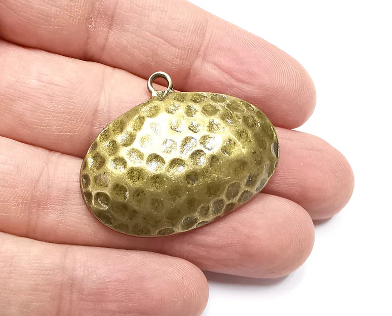 Hammered Oval Domed Charms, Antique Bronze Plated Teardrop Charms (40x31mm) G29280