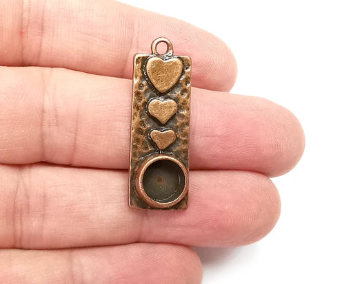 Heart Charms Pendant Bezels, Resin Blank, inlay Mountings, Mosaic Frame, Cabochon Bases, Flower Settings Antique Copper Plated (8mm) G29055