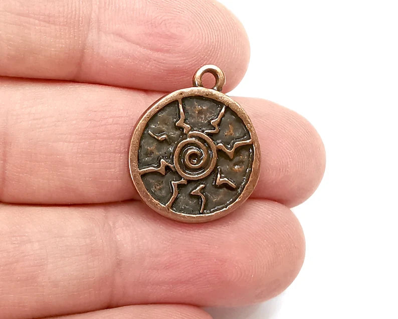 2 Swirl Round Dangle Charms, Antique Copper Plated Charms (23x19mm) G29056