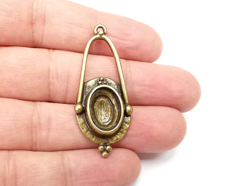 Ethnic Charms Pendant Bezels, Resin Blank, inlay Mountings, Mosaic Frame, Cabochon Bases Flower Settings Antique Bronze (14x10mm) G29057