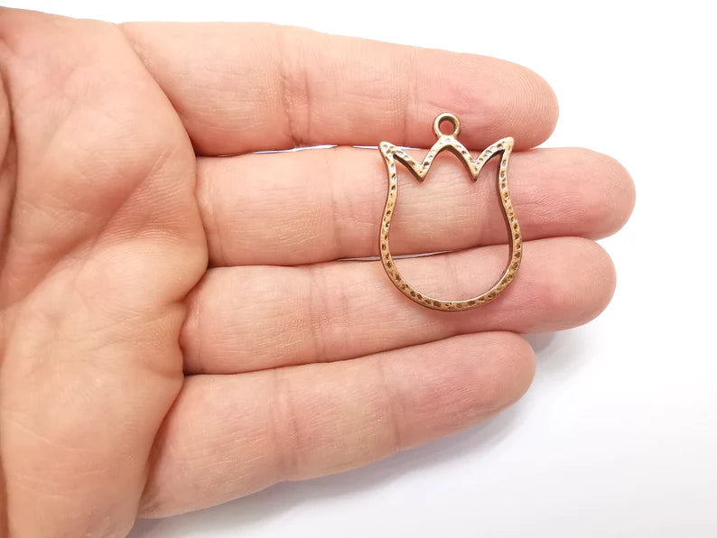 2 Tulip Flower Charms Antique Copper Plated Charms (34x24mm) G29283