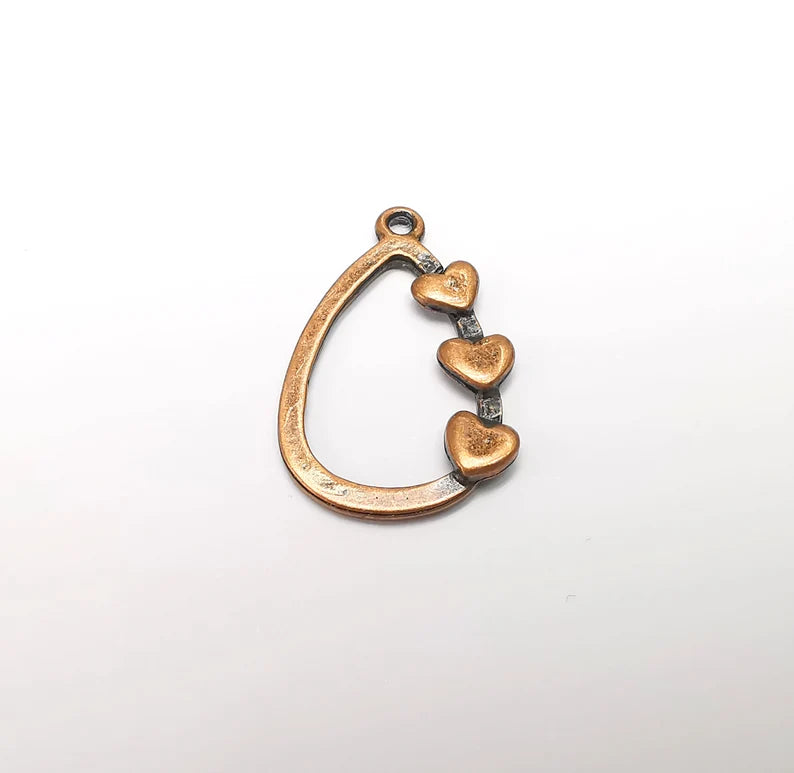 2 Hearts Charm Teardrop Heart Charms Antique Copper Plated Hammered Charms (30x19mm) G29286