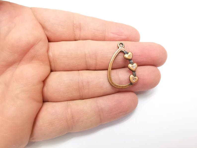 2 Hearts Charm Teardrop Heart Charms Antique Copper Plated Hammered Charms (30x19mm) G29286