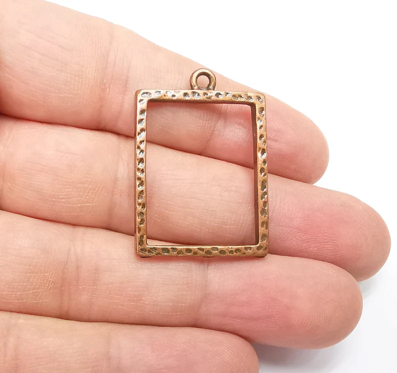2 Rectangle Charm Antique Copper Plated Hammered Geometric Charms (35x24mm) G29288