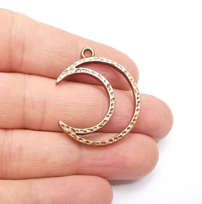 2 Moon Charms Antique Copper Plated Crescent Charms (35x29mm) G29289
