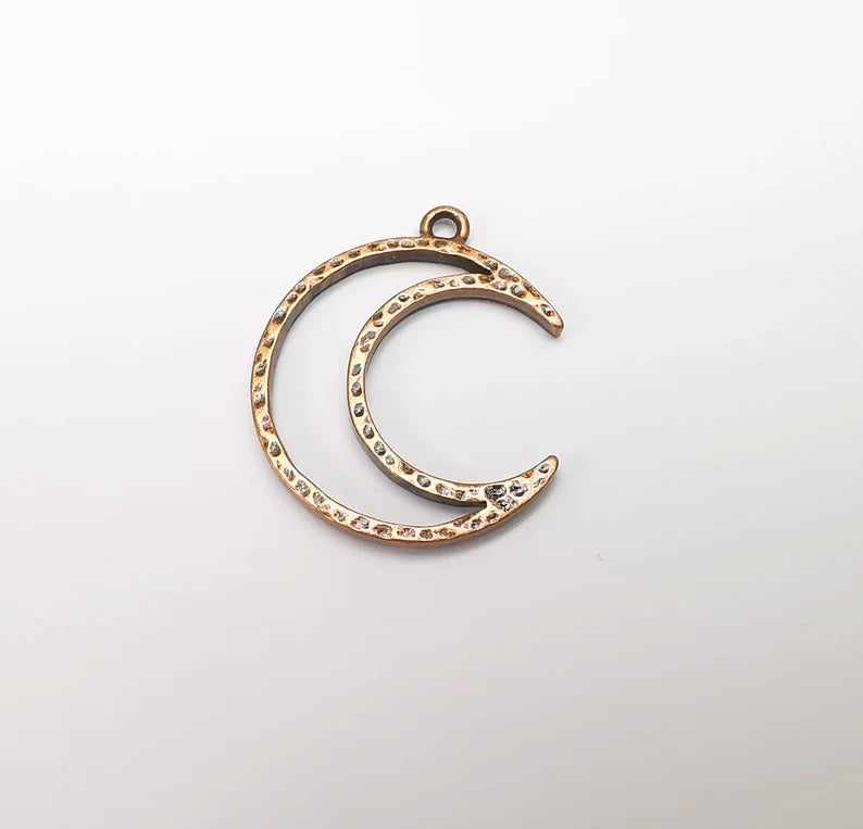 2 Moon Charms Antique Copper Plated Crescent Charms (35x29mm) G29289