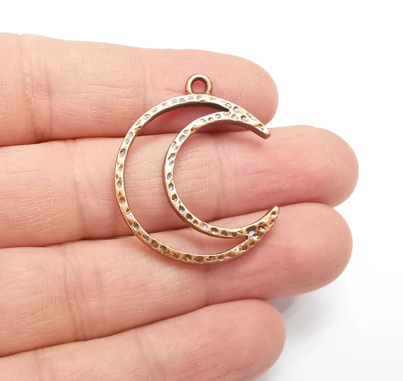 2 Moon Charms Antique Copper Plated Crescent Charms (35x29mm) G29289
