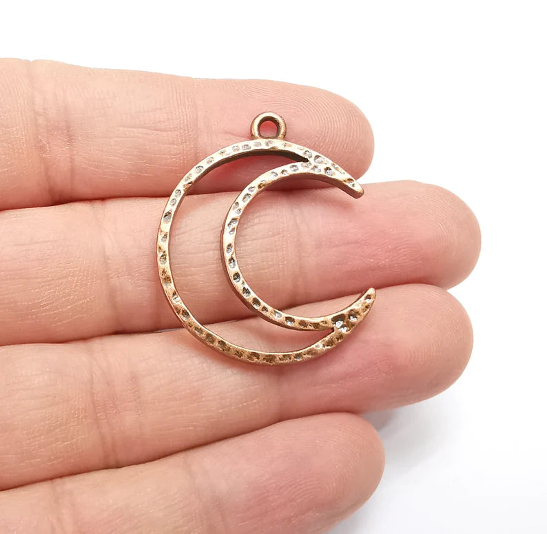 2 Moon Charms Antique Copper Plated Crescent Charms (35x29mm) G29289