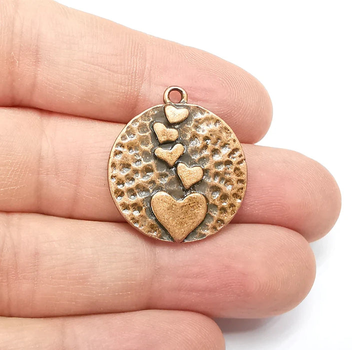 Hearts Charms Antique Copper Plated Hammered Charms (28x25mm) G29292