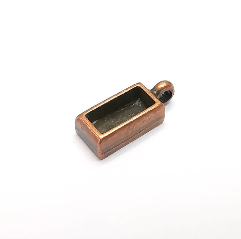 5 Rectangle Pendant Blanks, Resin Bezel Bases, Mosaic Mountings, Dry flower Frame, Polymer Clay base, Antique Copper Plated (10x4mm) G29295