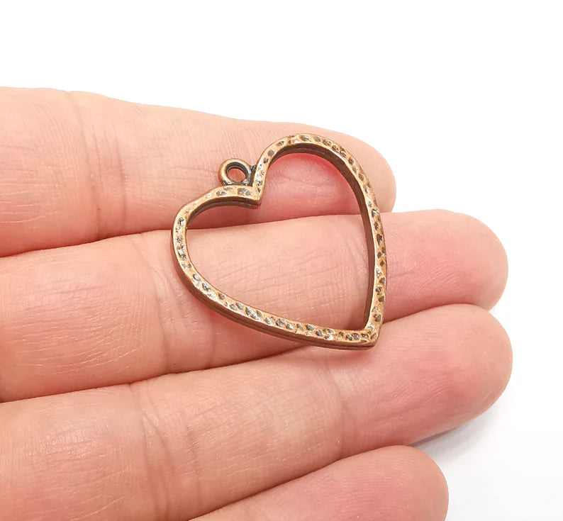 2 Heart Charms Antique Copper Plated Hammered Earring Components (32x31mm) G29298