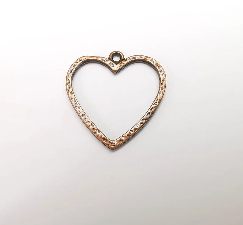 2 Heart Charms Antique Copper Plated Hammered Earring Components (32x31mm) G29298
