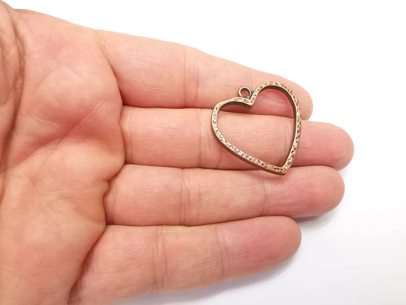 2 Heart Charms Antique Copper Plated Hammered Earring Components (32x31mm) G29298