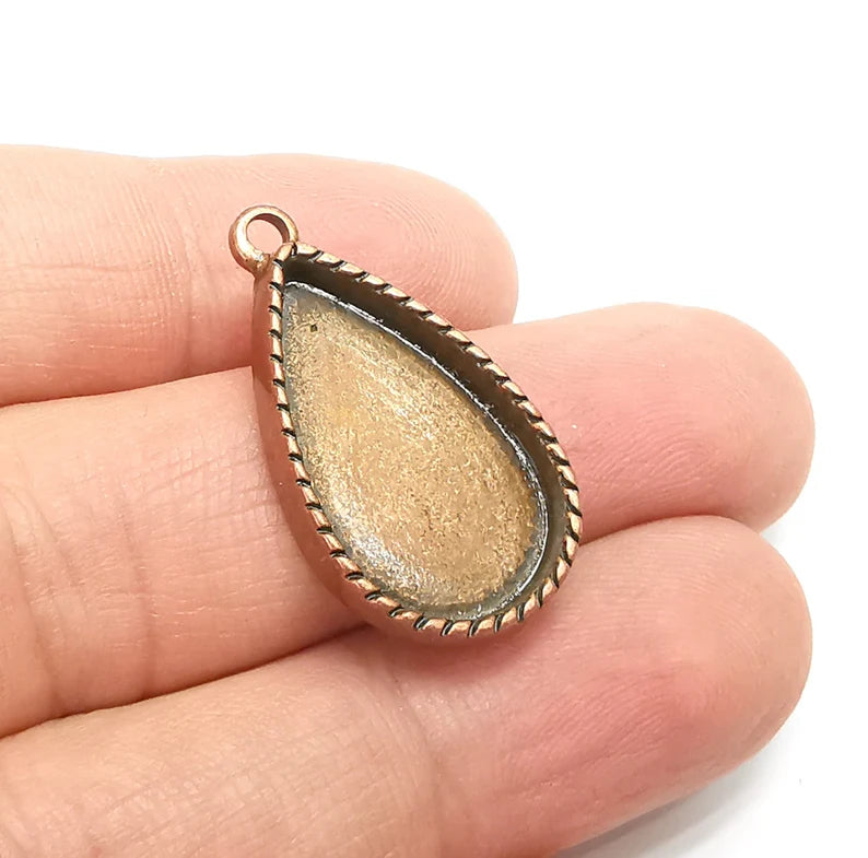 2 Teardrop Charm Bezel, Resin Blank, Mosaic Pendant Frame, Cabochon Base,Dry Flower Setting, Antique Copper Plated (23x14mm) G29299