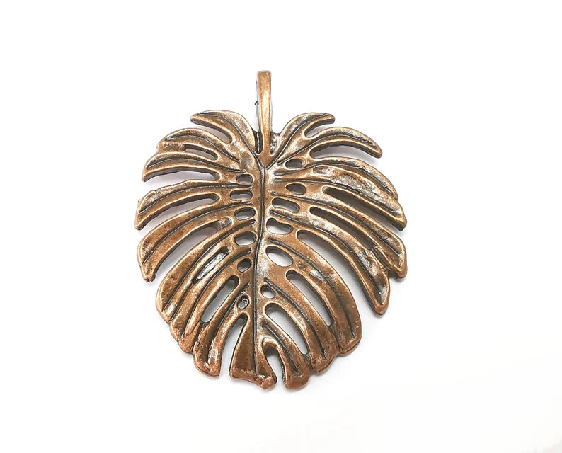 Monstera Leaf Charms, Pendant Antique Copper Plated (54x44mm) G29061