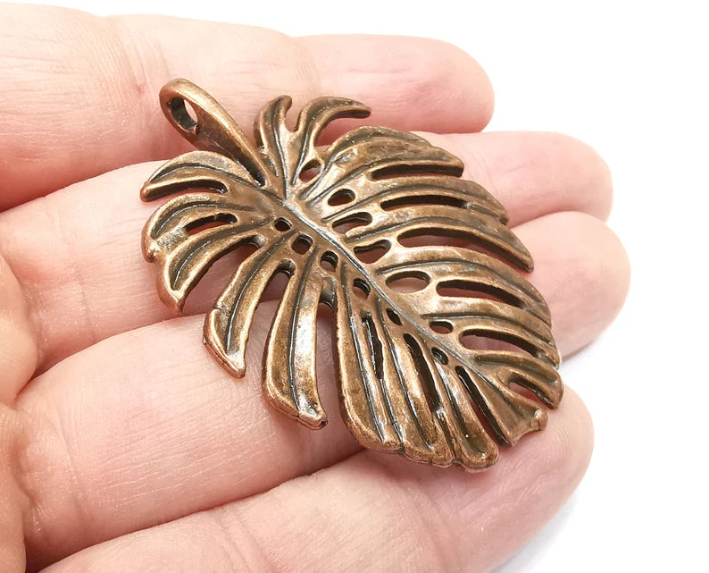 Monstera Leaf Charms, Pendant Antique Copper Plated (54x44mm) G29061