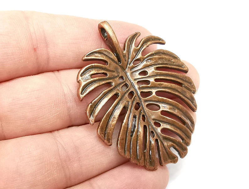 Monstera Leaf Charms, Pendant Antique Copper Plated (54x44mm) G29061