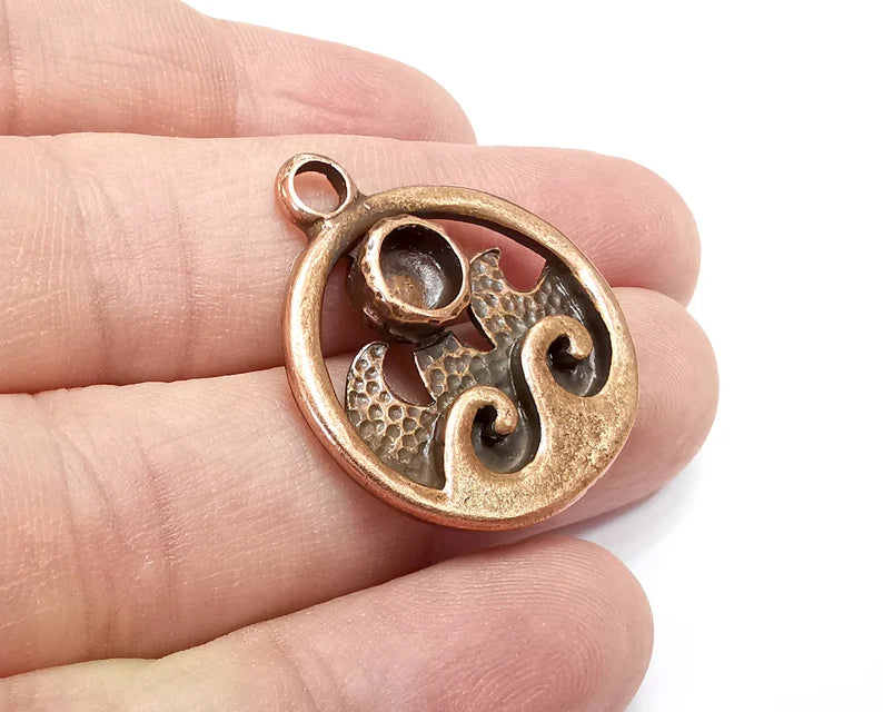 Wavy Sea Pendant Blank Resin Bezel Mounting Cabochon Base Setting Antique Copper Plated Charms (6mm Blank) G29073