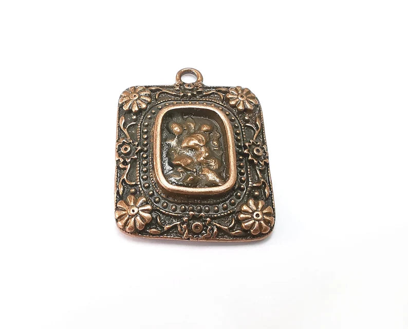 Flower Pendant Blanks, Resin Bezel Bases, Mosaic Mountings, Dry flower Frame, Polymer Clay base, Antique Copper Plated (15x11mm) G29074