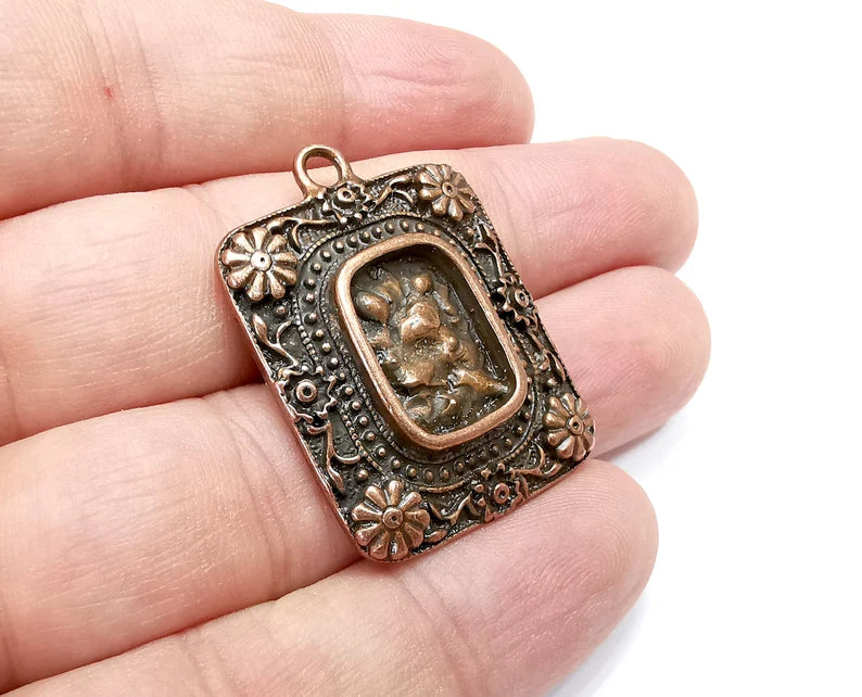 Flower Pendant Blanks, Resin Bezel Bases, Mosaic Mountings, Dry flower Frame, Polymer Clay base, Antique Copper Plated (15x11mm) G29074