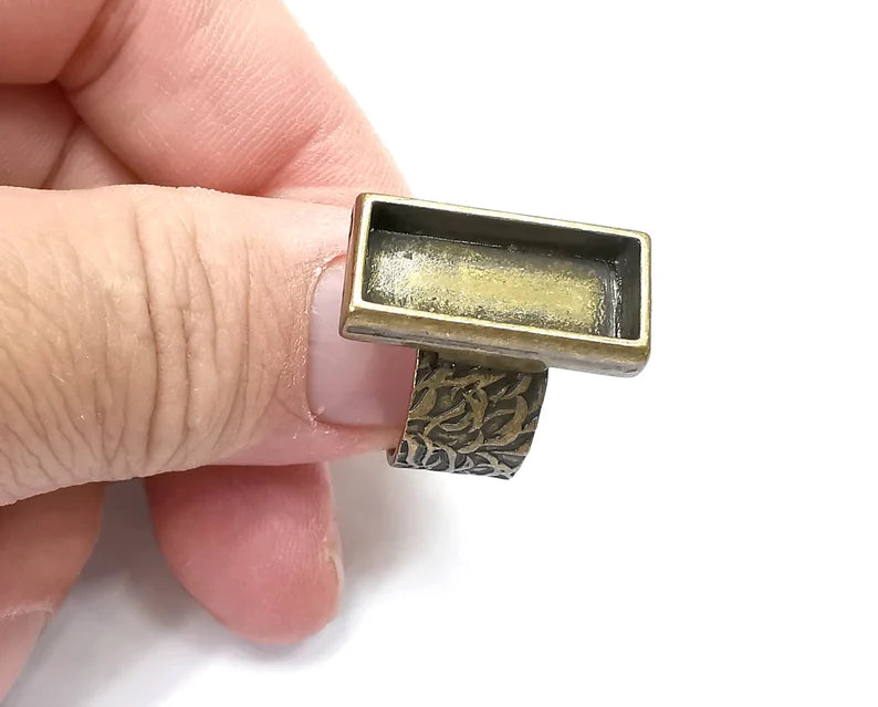 Rectangle Antique Bronze Ring Blank Settings, Cabochon Mounting, Adjustable Resin Ring Base Bezel, Inlay Mosaic Ring Bezel (20x8mm) G29076