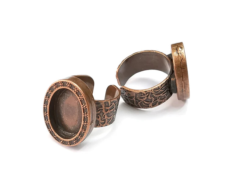 Flower Ring, Oval Ring Blank Setting, Cabochon Mounting, Adjustable Resin Base Bezels, Antique Copper Plated (18x13mm) G29080