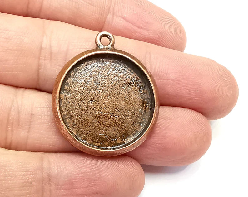 Round Charm Bezel, Resin Blank, inlay Mounting, Mosaic Pendant Frame, Cabochon Base,Dry Flower Setting,Antique copper Plated (25mm) G29082