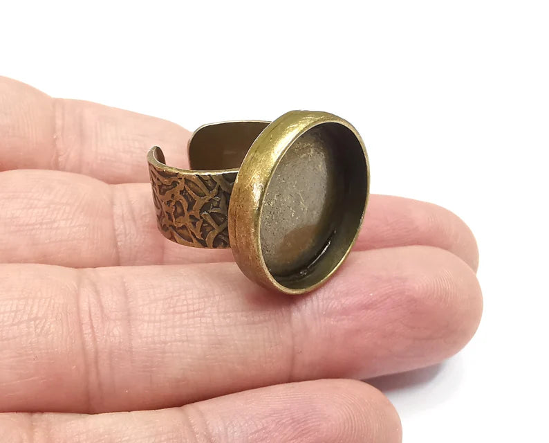 Round Antique Bronze Ring Blank Setting, Cabochon Mounting, Adjustable Resin Ring Base Bezels, Inlay Ring Mosaic Ring Bezel (18mm) G29085