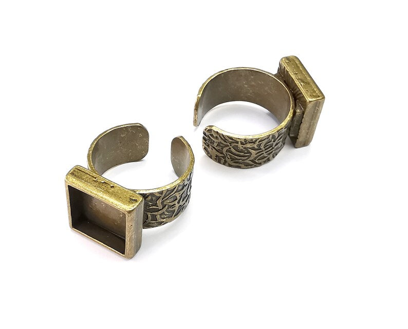 Square Antique Bronze Ring Blank Setting, Cabochon Mounting, Adjustable Resin Ring Base Bezels, Inlay Ring Mosaic Ring Bezel (12mm) G29087