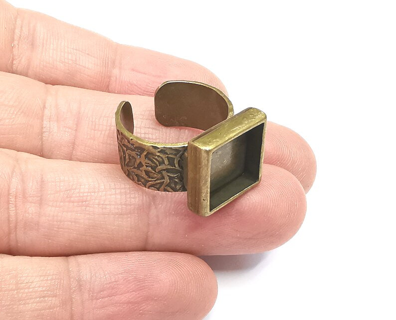 Square Antique Bronze Ring Blank Setting, Cabochon Mounting, Adjustable Resin Ring Base Bezels, Inlay Ring Mosaic Ring Bezel (12mm) G29087