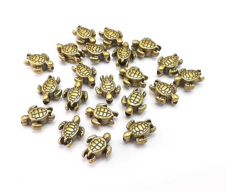 10 Turtle Beads Antique Bronze Plated Beads 9x6mm G29093